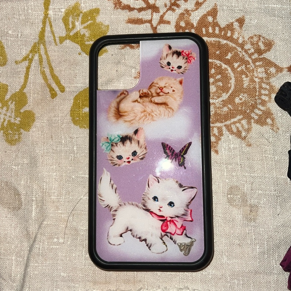 Wildflowers Cat Design Phone Case - Pink and Black
